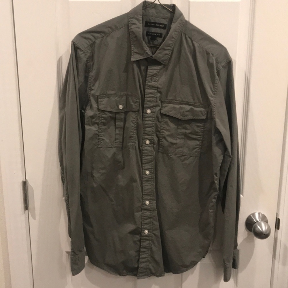 Men’s army green button down